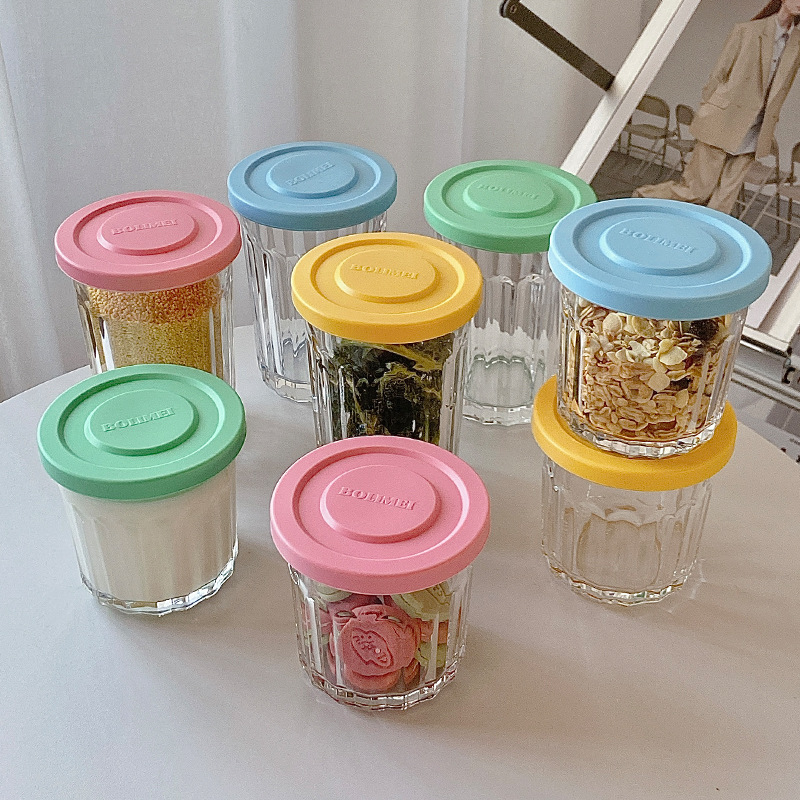 Food Storage Glass Jar - Renk kapak cam mühürlü tankı saklama