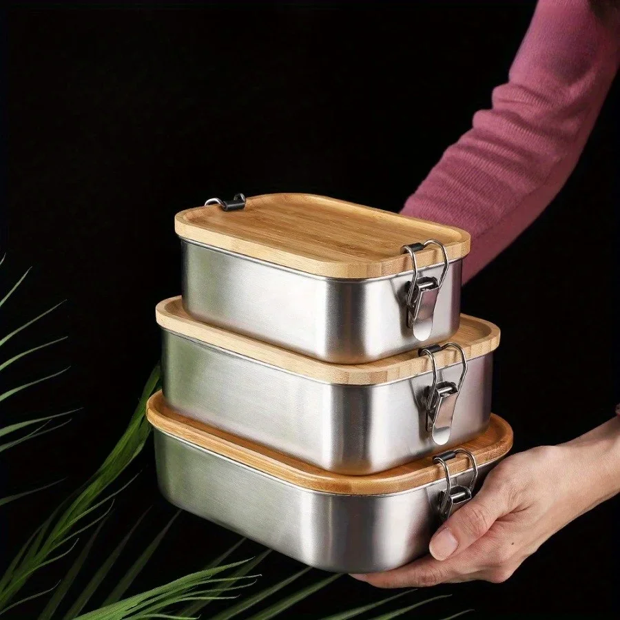 Food Storage System - Yeni 304 Paslanmaz Çelik Bambu Kapaklı