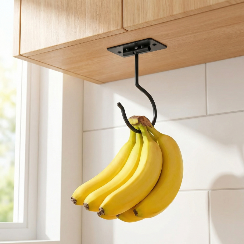 Food Storage Rack - Siyah Metal Kendinden Yapışkanlı Muz Askısı